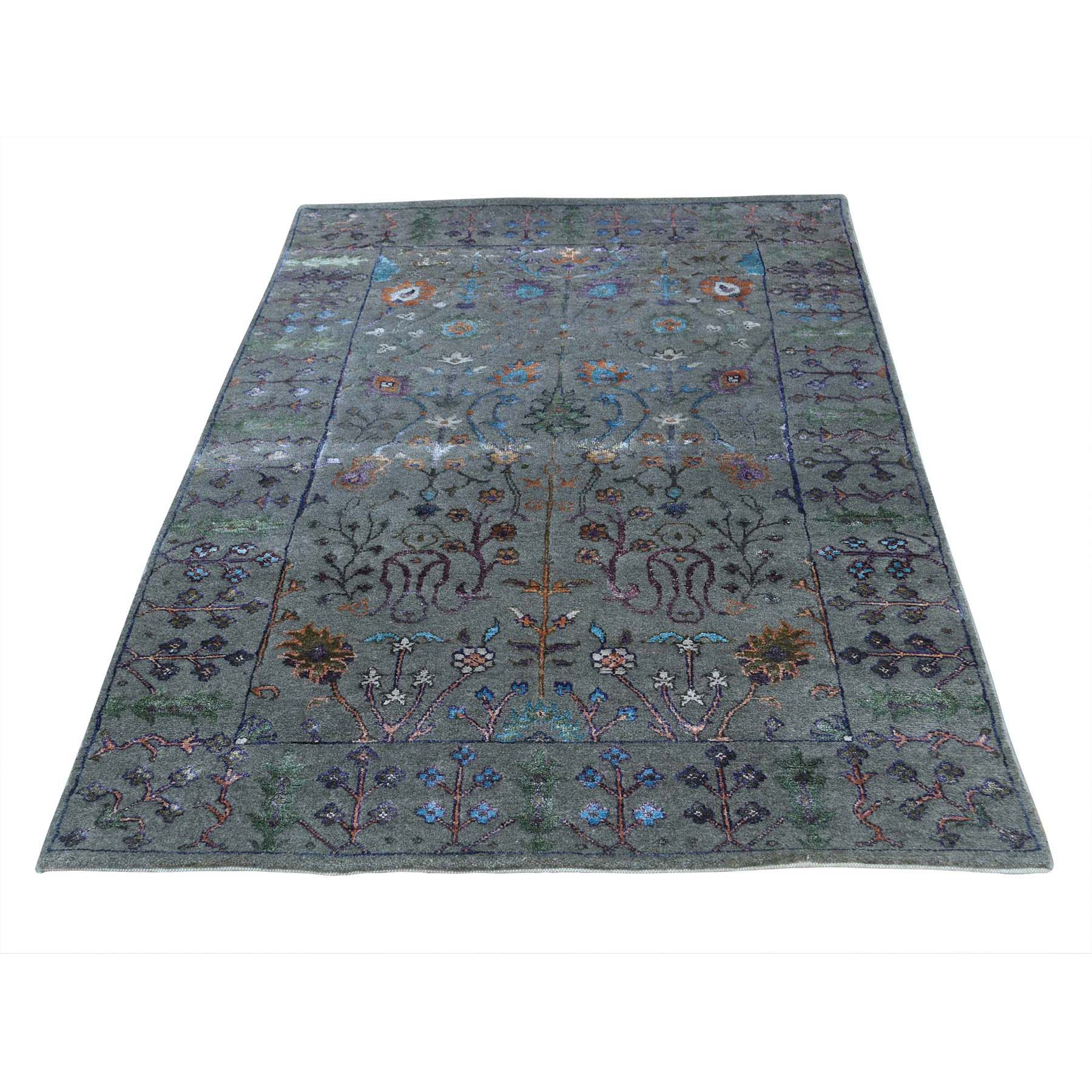 N/A Silk Hand-Knotted Area Rug 5'0